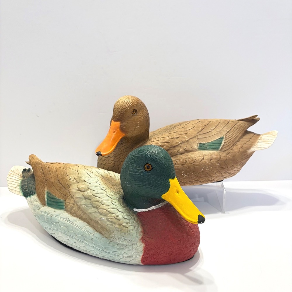 Vintage Universal Statuary Resin Mallard Duck Decoy Pair Drake Hen 1986 USA